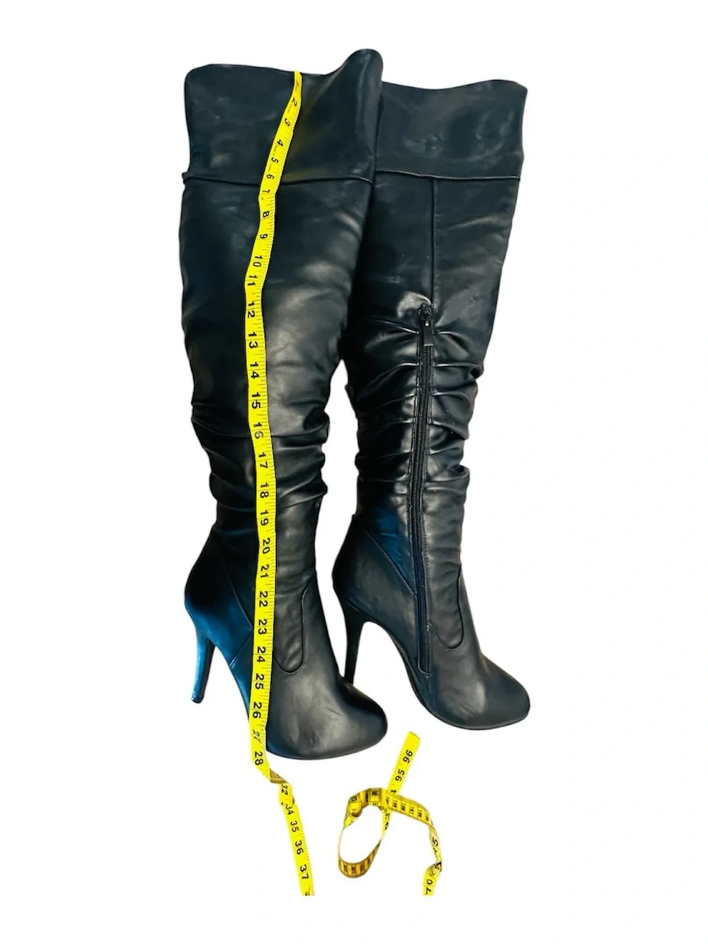 Women's Knee-High Slouch Boot in Black Faux Leather 4” Heel Womens 8 - Picture 10 of 11